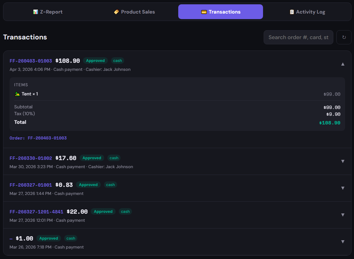Searchable Transaction History